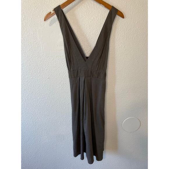 theory Olive Green/ Brown Linen Blend V Neck Cross Back Mini Sundress Size 2 Y2K - Picture 3 of 14